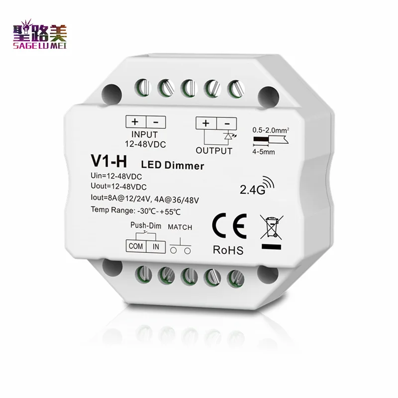 V1-H 12-48VDC 24V 36V 96W/192W/144W/192W s jednou farbou LED stmievača Stlmenie/Push Dim Ovládač pre LED pásové svetlo