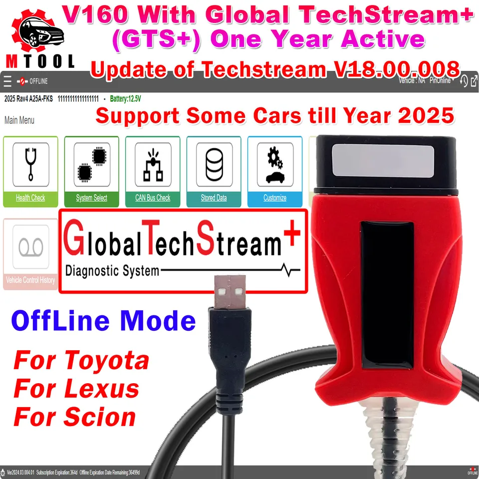 V160 PRO s Global Techstream+ V2024.03 GTS+ Softvér ONE ROK PREDSKUTNÉ PREDPRAVNÉ AKTUALIOU TECHSTREAM Pre približne 2025 rokov automobilu