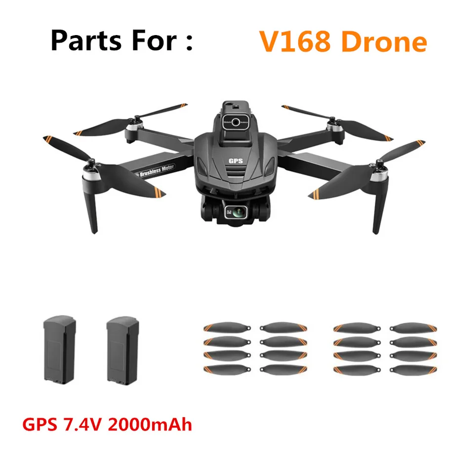 V168 DRONE BATTERICKÉ príslušenstvo 7.4V 2000 mAh / vrtuľový čepeľ / V168 DRON Pôvodné náhradné diely lietajúce 22 minút