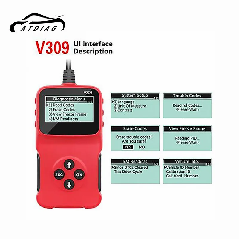 V309 OBD2 Skener automobilový diagnostický diagnostický riešenie problémov automobilový motor Problémový kód čítač OBD2 Skontrolujte svetlá motora