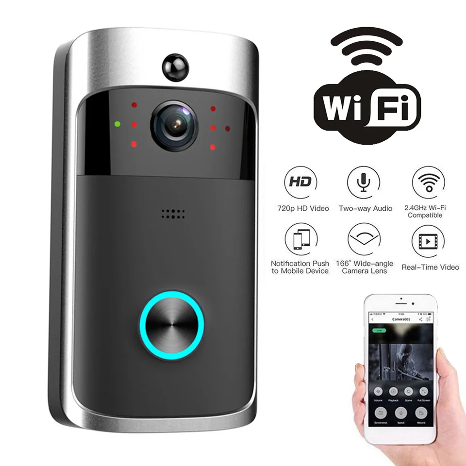 V5 Video Dvery Bell WiFi Wireless Dverne Bell 1080p Voice Intercom Intercom Inteligentná detekcia pohybu fotoaparátu nepremokavá bezpečnostná bezpečnostná telefón