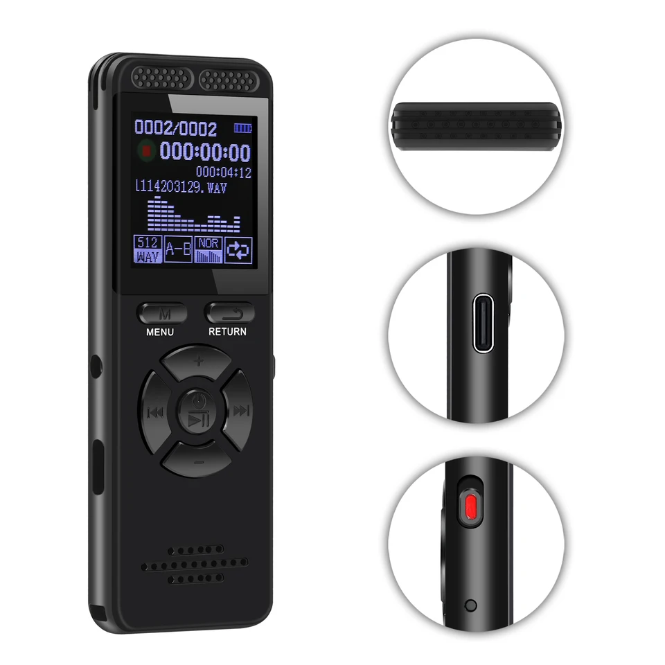 V65 Typ C Nabíjateľný rekordér PEN WAV 3072KBP MP3 192 kbps zaznamenávanie bitovo rýchlosť hlasového záznamu Monitorovania pre prednášku pre prednášku