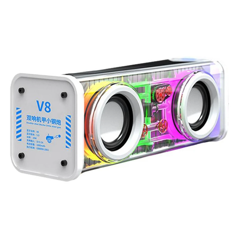 V8 Transparentné reproduktory Bluetooth RGB Light Wireless Outdoor Sports Bluetooth Audio Tws Subwoofer Reproduktor