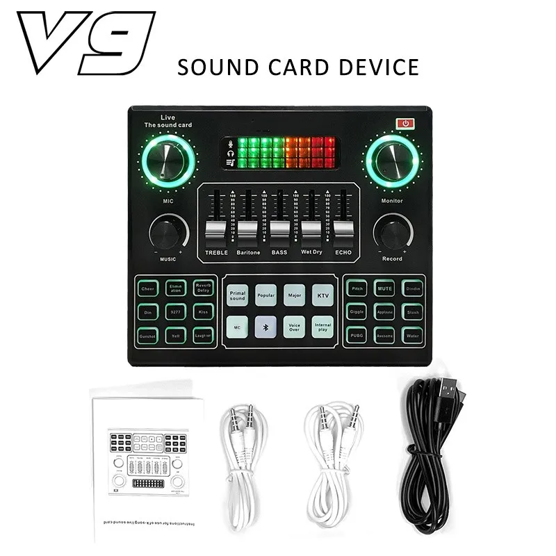 V9 Zvuková karta Živá zvuková karta pre PC Mobil Phone YouTube Hifi Mixer Record Set Seting Equipment Set