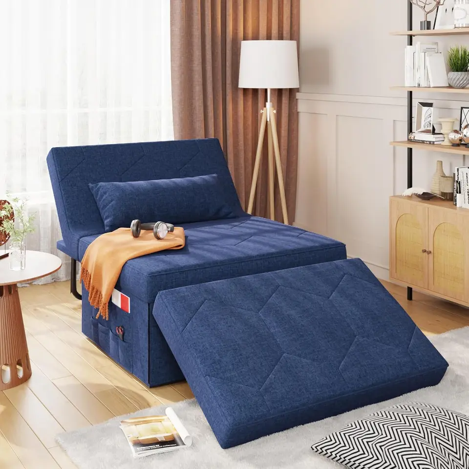 Vabches Sofe Lounge Stoličky kabriolet 4-v-1 osmanské lôžko Sleeper s nastaviteľným operadlom ľanu