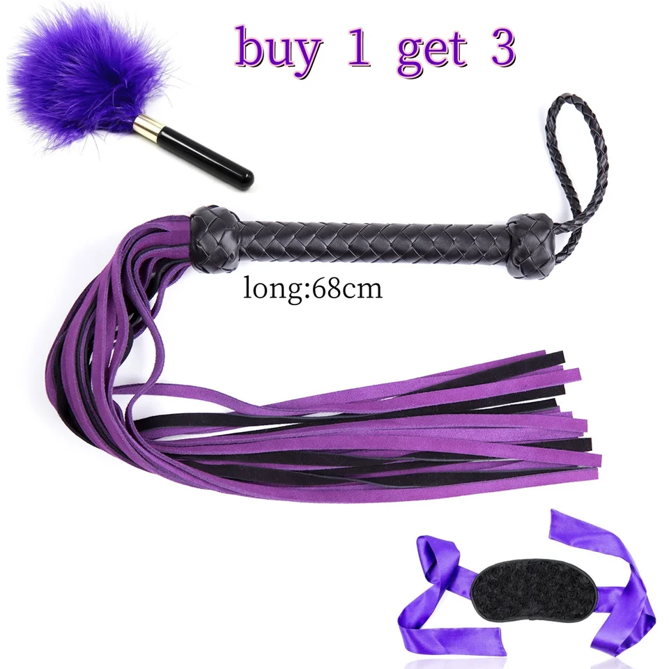 Vahppy Kúpte si 1 Get 3 Whip 68cm 180 g Eyepatch Feather Pary Games pre dospelých sex hračky SM BDSM Stupeň fialové otroctvo kráľovná TASSEL TACH TACH