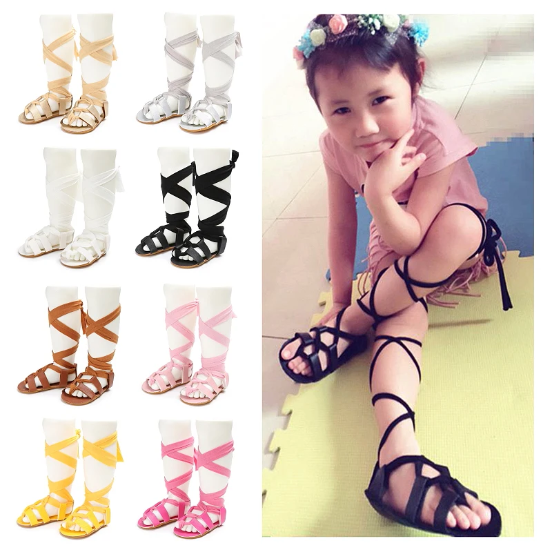 Valen Sina Infant Girls Summer Gladiátor sandále Lace Ups zviazané vysoké vrcholy mäkké gumové podrážky prvé chôdza detské topánky 8-farebné