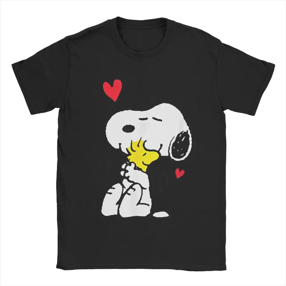 Valentine Snoopy a Woodstock veľa lásky Men Dámske tričká Karikatúra tričko Tričko Čisté bavlnené narodeniny darčekové oblečenie
