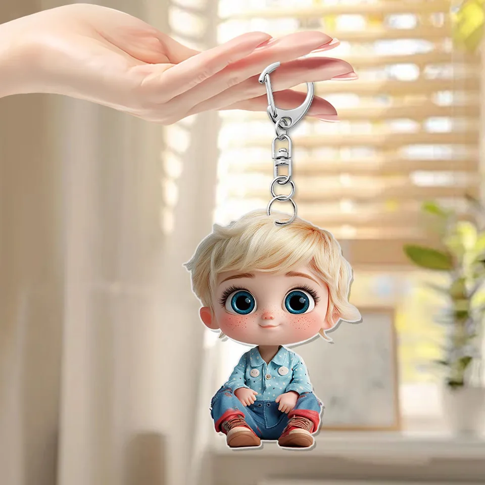 Valentín roztomilý malý chlapec a malé dievčatko 2d plochý akrylový pár darček Keychain prívesok festival darčekový batoh zavesenie