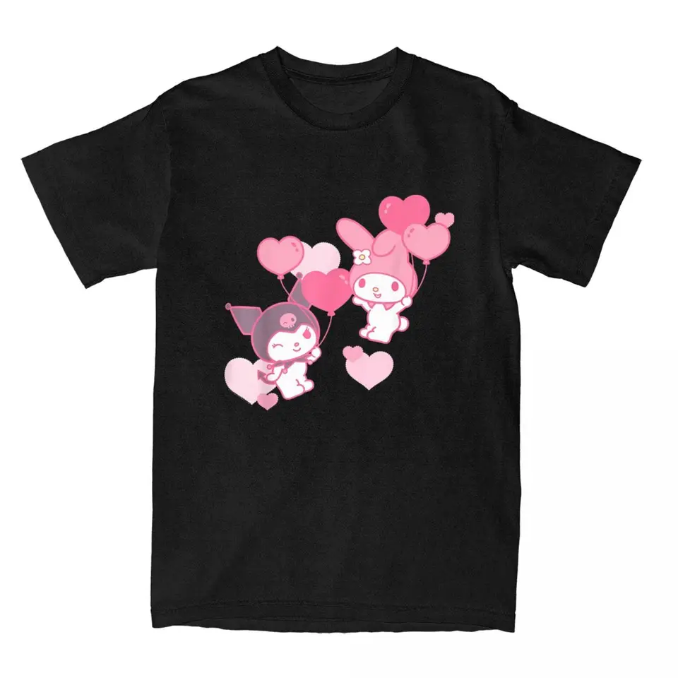 Valentín srdce My Melody Kuromi T tričko Módne tričká s krátkym rukávom Y2K tričko Summer bavlna o krk nadmerné oblečenie