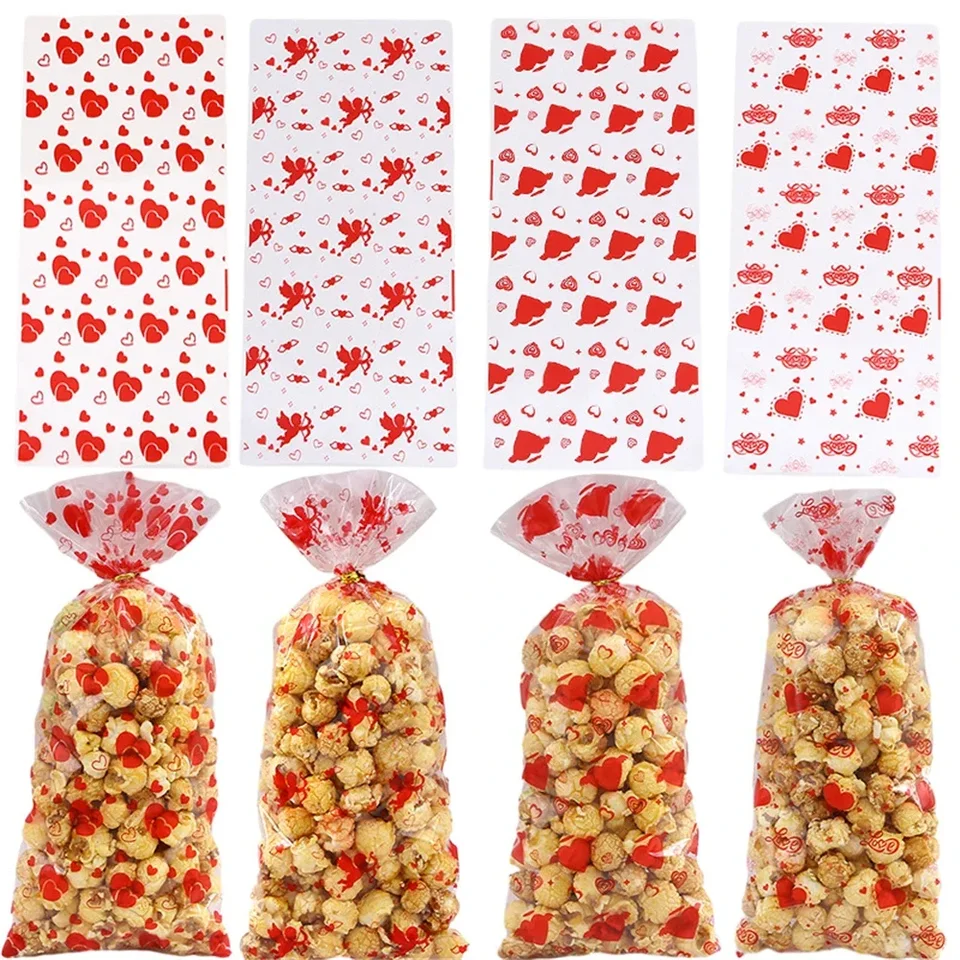 Valentínske darčekové tašky 50ks cookie cukrovinky Celfane Celfane Love Heart Clear Plast vrecka Valentína svadobná hostina Celophane Bag