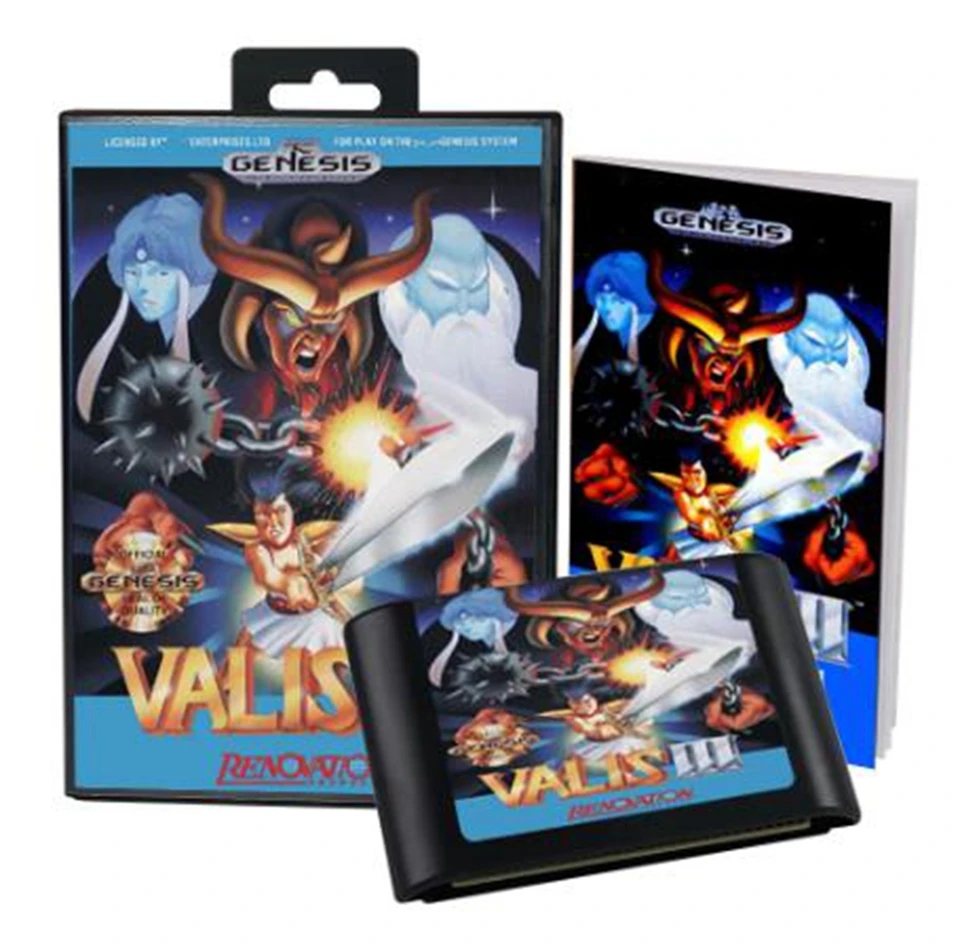 Valis III s krabicou a príručkou pre 16 -bitovú SEGA MD Game Cabtridge Megadrive Genesis System