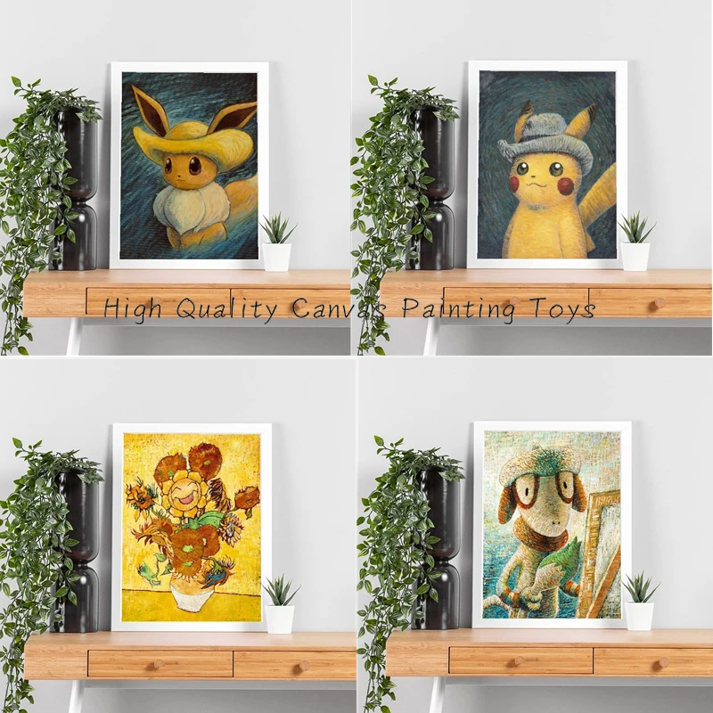 Van Gogh Múzeum Pokemon Anime Figures Pikachu maľby plátno plagáty a výtlačky nástenné umenie Obrázok pre obývaciu izbu