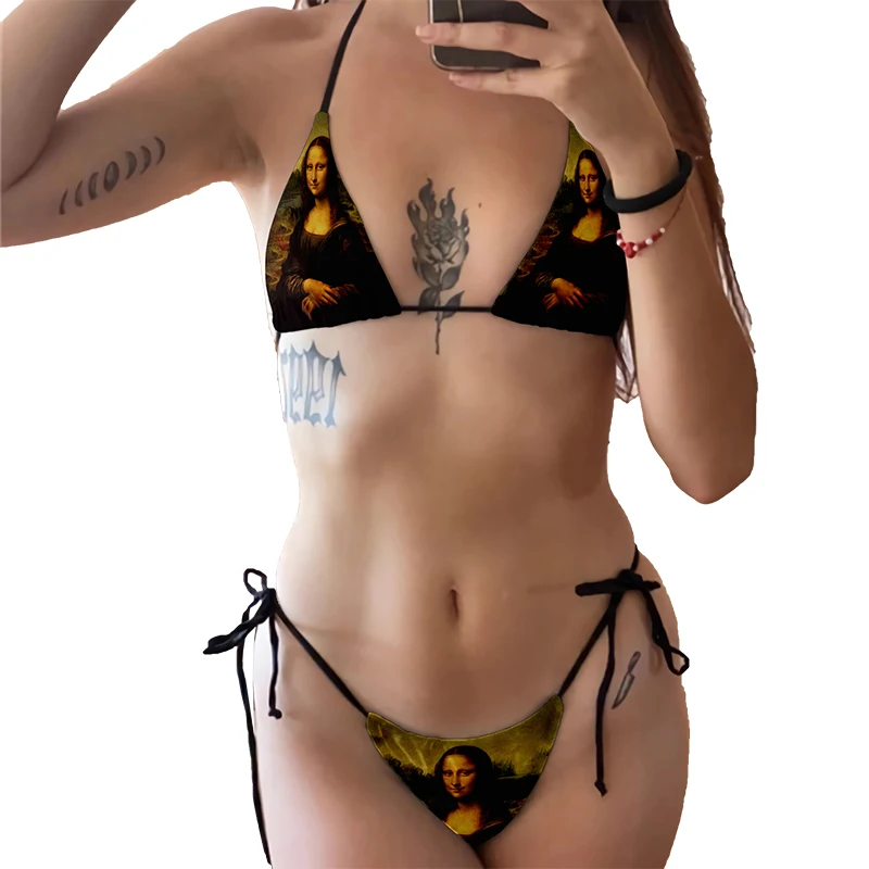 Van Gogh olejomaľba módne bikiny oblek dámy šnurovanie Low-Wauist Sexy plavky na pláži surfovanie surfovanie dovolenky split plavky