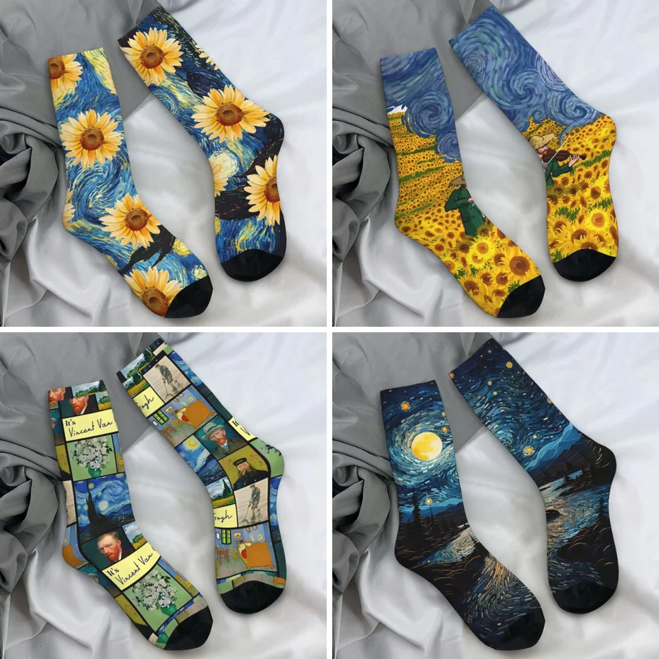 Van Gogh ponožky Strarry Sky Funny pančuchy pánske mäkké skateboardové ponožky Zimné tlačené nekĺzavé ponožky