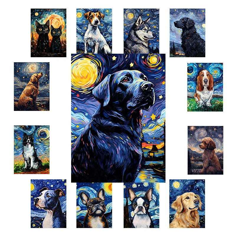 Van Gogh Starry Night Fusible Dogs Thermoadheve Patches Self-spadne slepky na prenos tepla