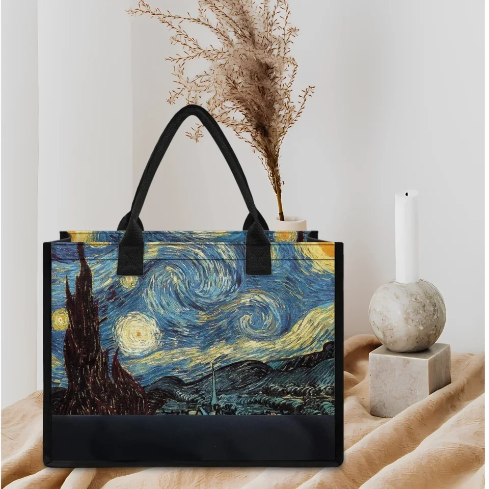Van Gogh Starry Night Olej olejomaľba dizajnér tote taška pre ženy cestovná párty pláž pláž vrecká Halloween vianočné darčeky kabelky
