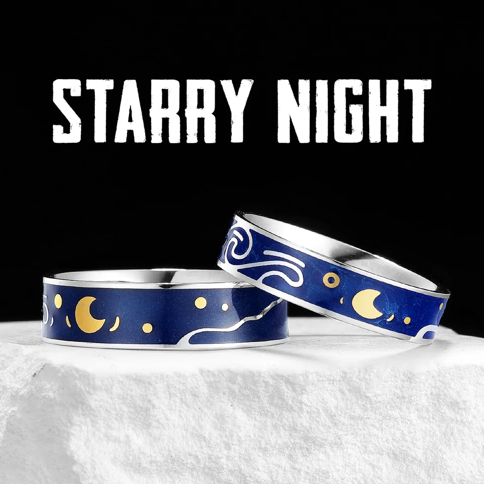 Van Gogh Starry Night z nehrdzavejúcej ocele pár mužov Ženy prstene nové pre milencov svadobné módne šperky kreativita darček