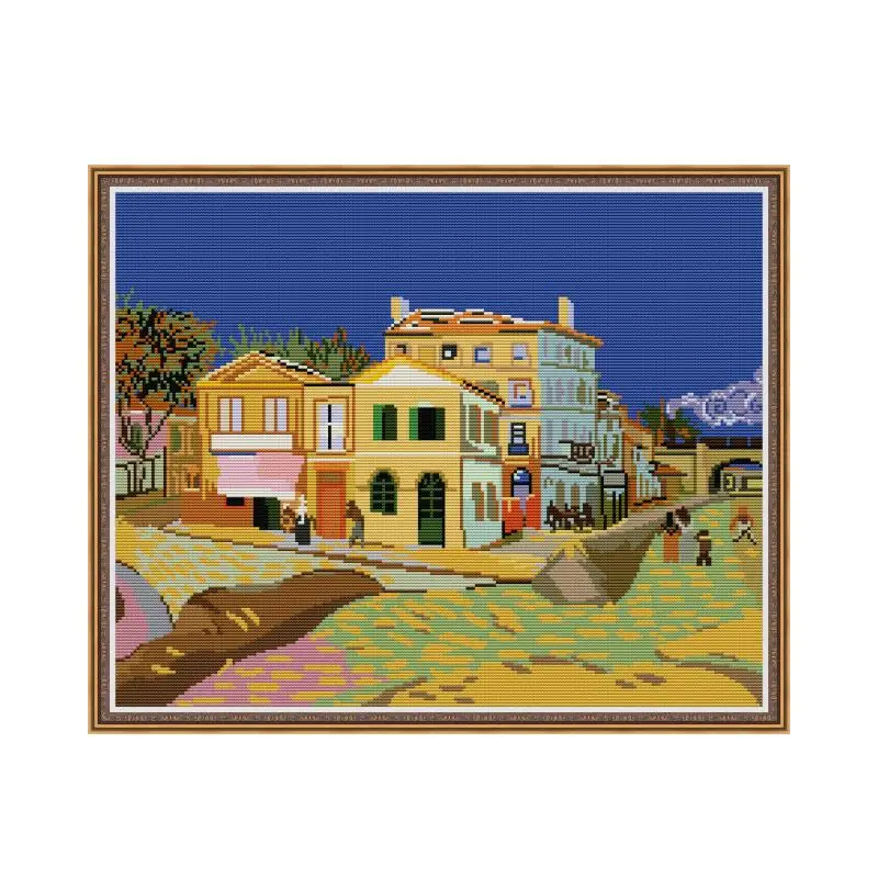 Van Gogh-Yellow House Cross Stitch, tlačené plátno, šitie, kutilstvo, ručne vyrábané vyšívanie, 14ct, 11ct