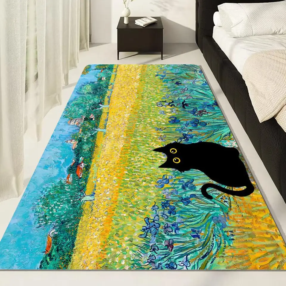 Van Gogh Čierna mačka podlahová podlaha rohož na dneď na umývanie nekĺzavej obývacej izby pohovky stoličky oblasť rohož kuchynský rohožový koberec koberec