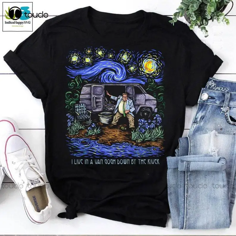 Van Gogh žije v dodávke dole pri rieke Vintage tričko hviezdne nočné Matt Foleys sobotné nočné živé tričko Chris Farley