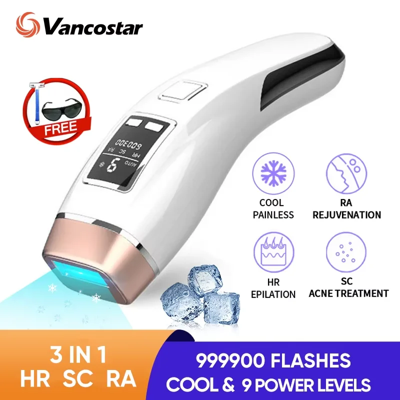 Vancostar 4in1 laserové odstránenie chĺpkov IPL epilátor 999000 Flash chladenie Ošetrenie akné omladzovacie zariadenie pre domáci bikiny zastrihávač
