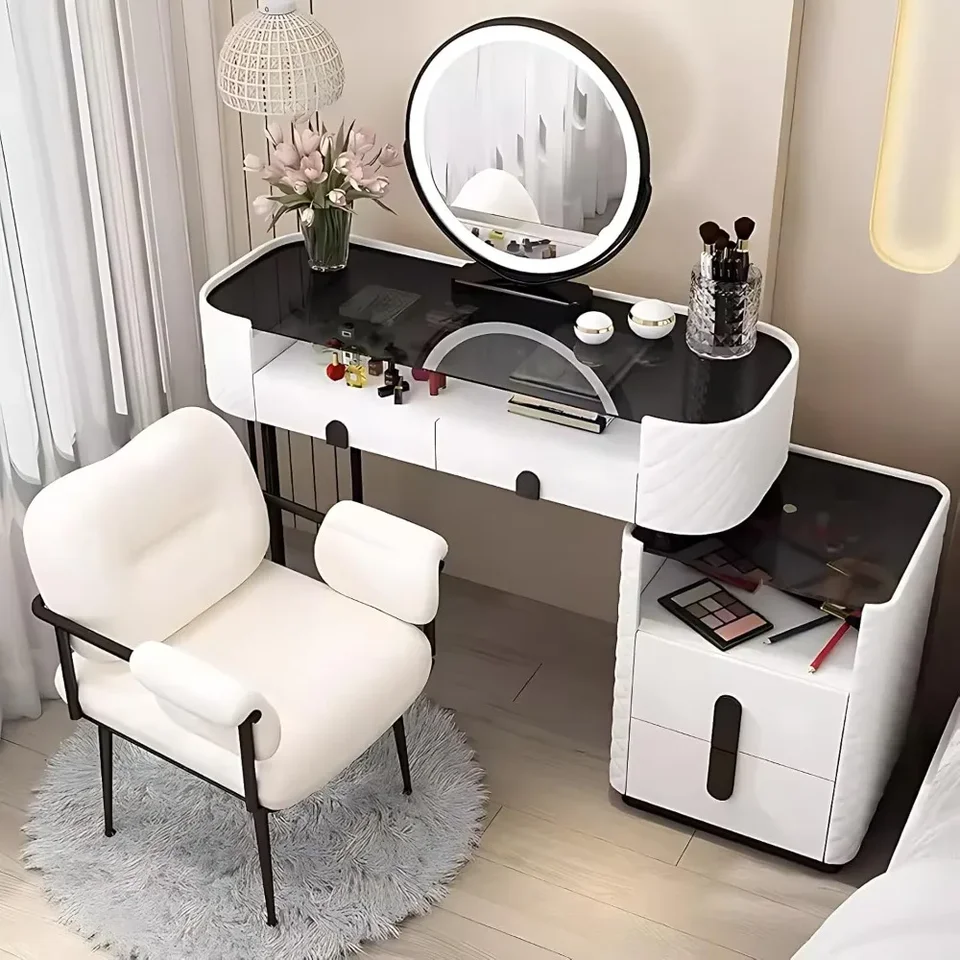 Vanity Table so zásuvkou obsahuje zrkadlo a stoličku LED, márnosť