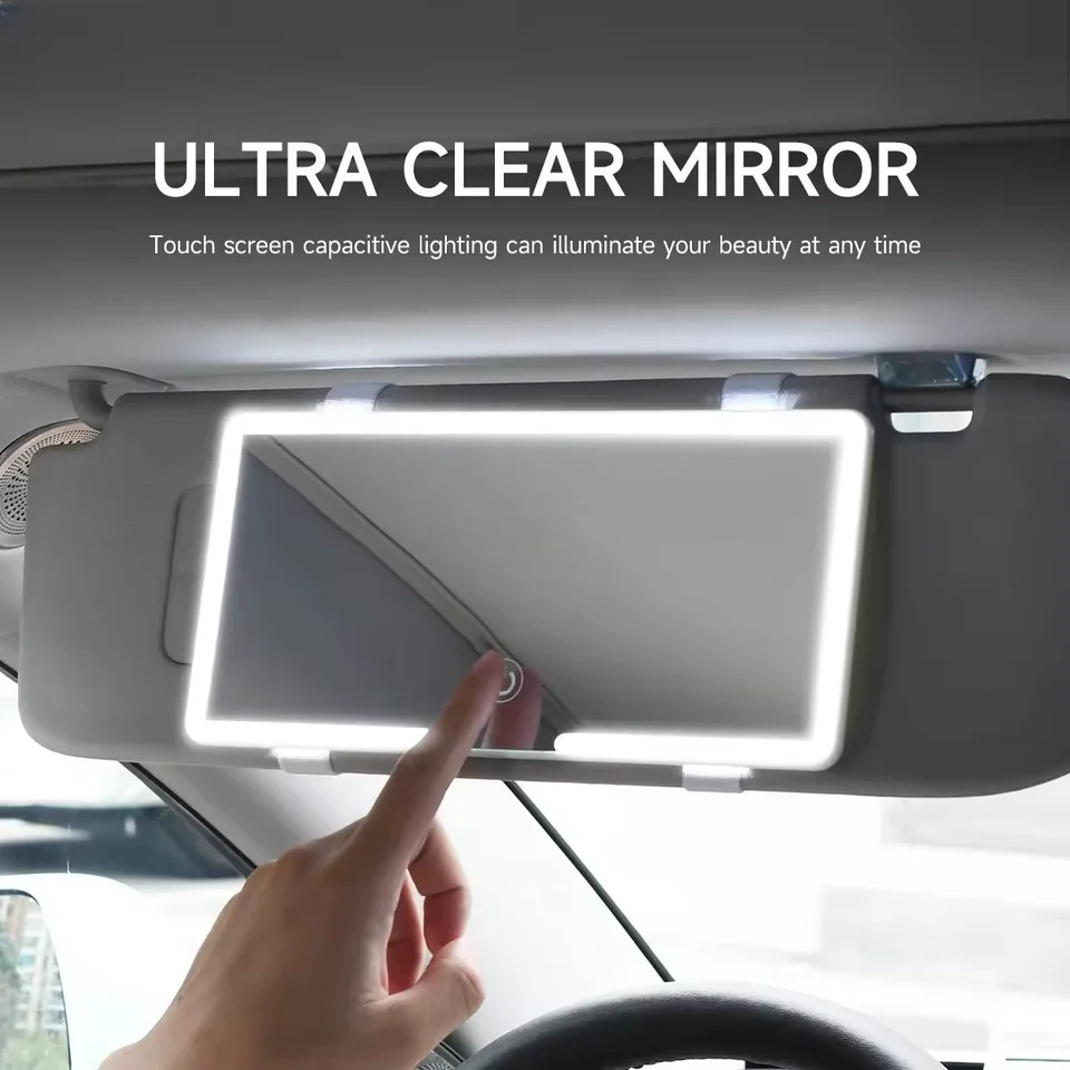 Vanity zrkadlové LED svetlo nabíjateľné auto Kozmetické zrkadlo dotykové zrkadlo automobilu Make -up zrkadlo pre univerzálny interiér