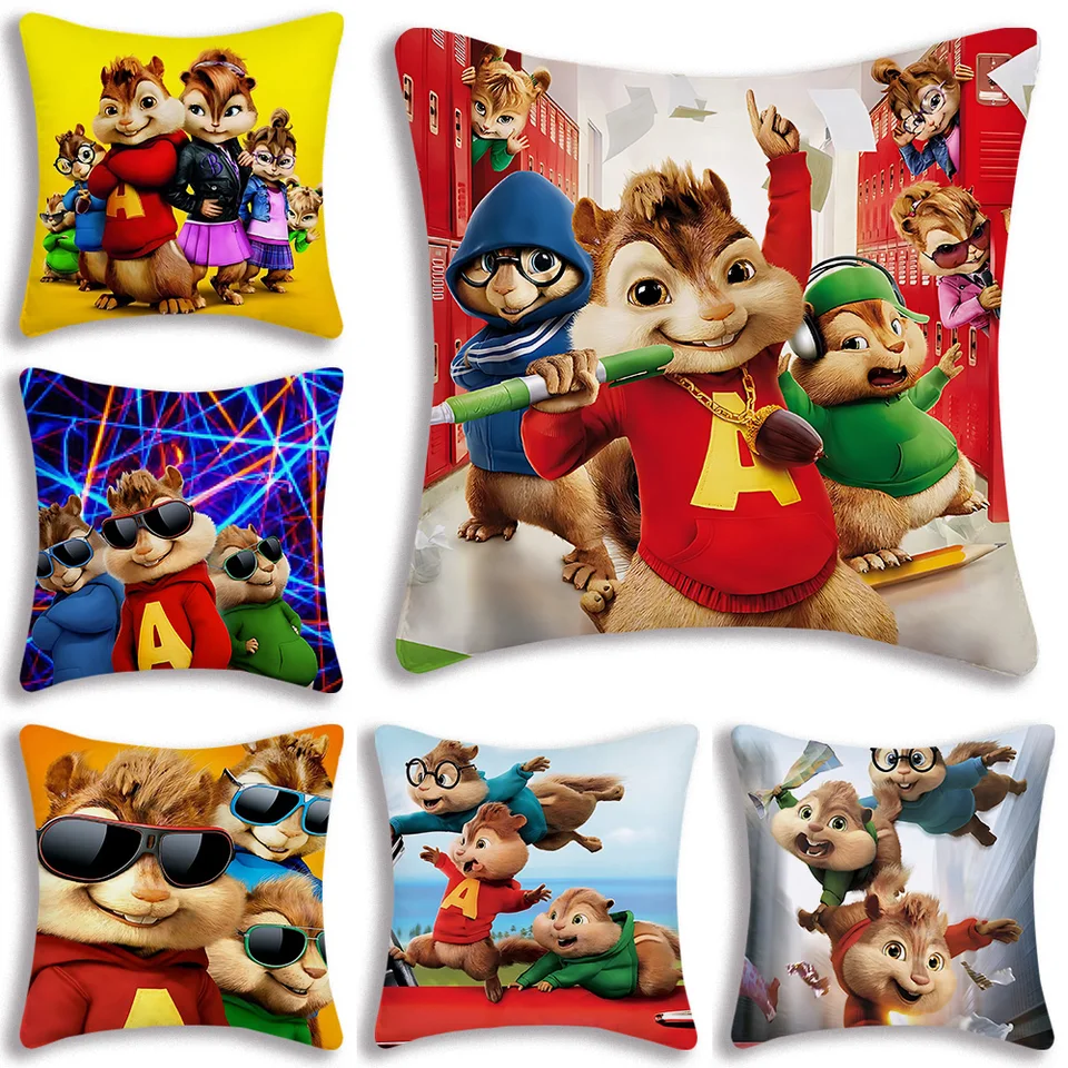 Vankúš sa pokrýva A-Alvins a Chipmunks Cartoon Dekoratívna domova Domov obojstranná tlač krátky plyšový roztomilý vankúšový kryt