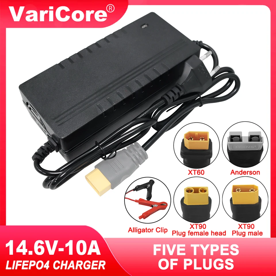 Varicore 14,6V 12v10a LifePo4 Charger 110-220V 4S 12V Littium Fosforet Bath batérie High-Power Charger XT60 XT90 Clamp