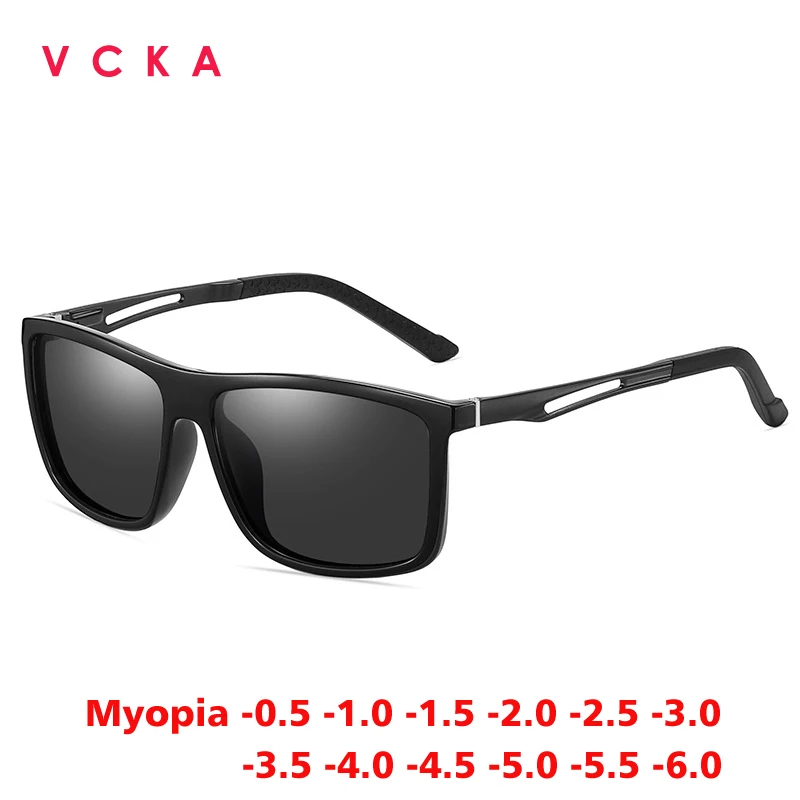 VCKA Men Square Myopia Slnečné okuliare Ženy Polarizované 2025 Módne jazdné okuliare TR90 Vlastné okuliare -0,50 až -6.0