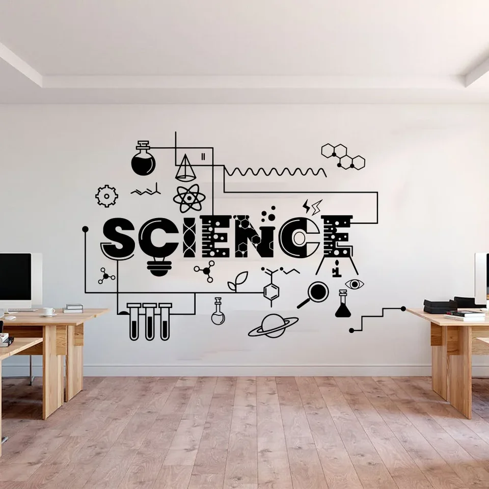 Vedecká experimentálna nálepka na nástenné nálepky Viny School Laboratory Chemistry Učitelia Vzdelávanie nástenné nálepky laboratórium dekor A534