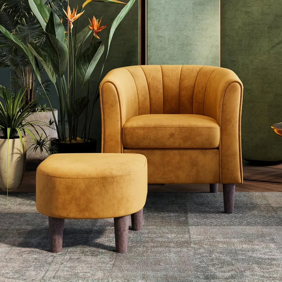 Velvet Accent Chair, hlavne stolička s osmanským, moderným čítaním stoličky kreslo pre kanceláriu študijnej miestnosti v obývacej izbe, Yel