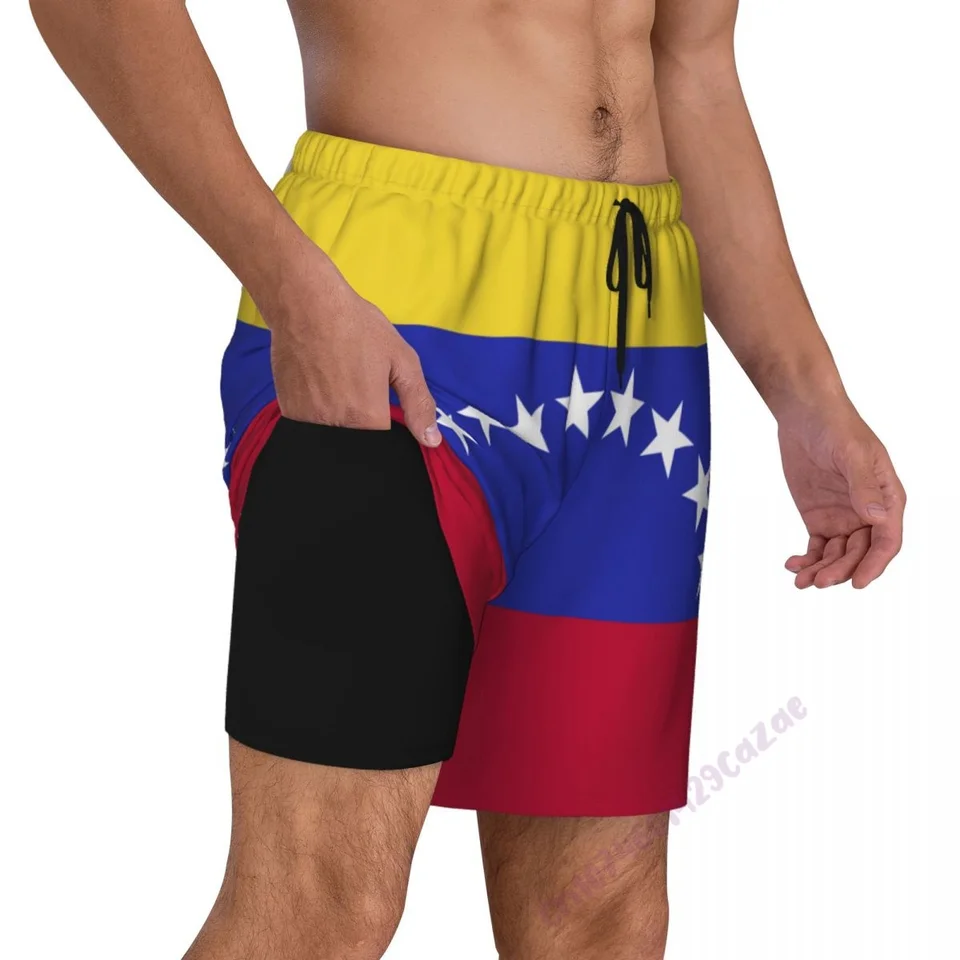 Venezuela Country Flag 3D Pánske kmene s kompresnou vložkou 2 v 1 rýchle suché kraťasy s vreckami na letný darček