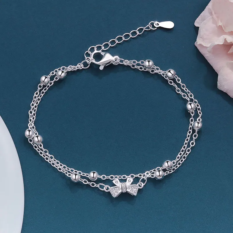 Ventfille 925 Sterling Silver s dvojvrstvovým náramkom na brehový reťazec pre dievča