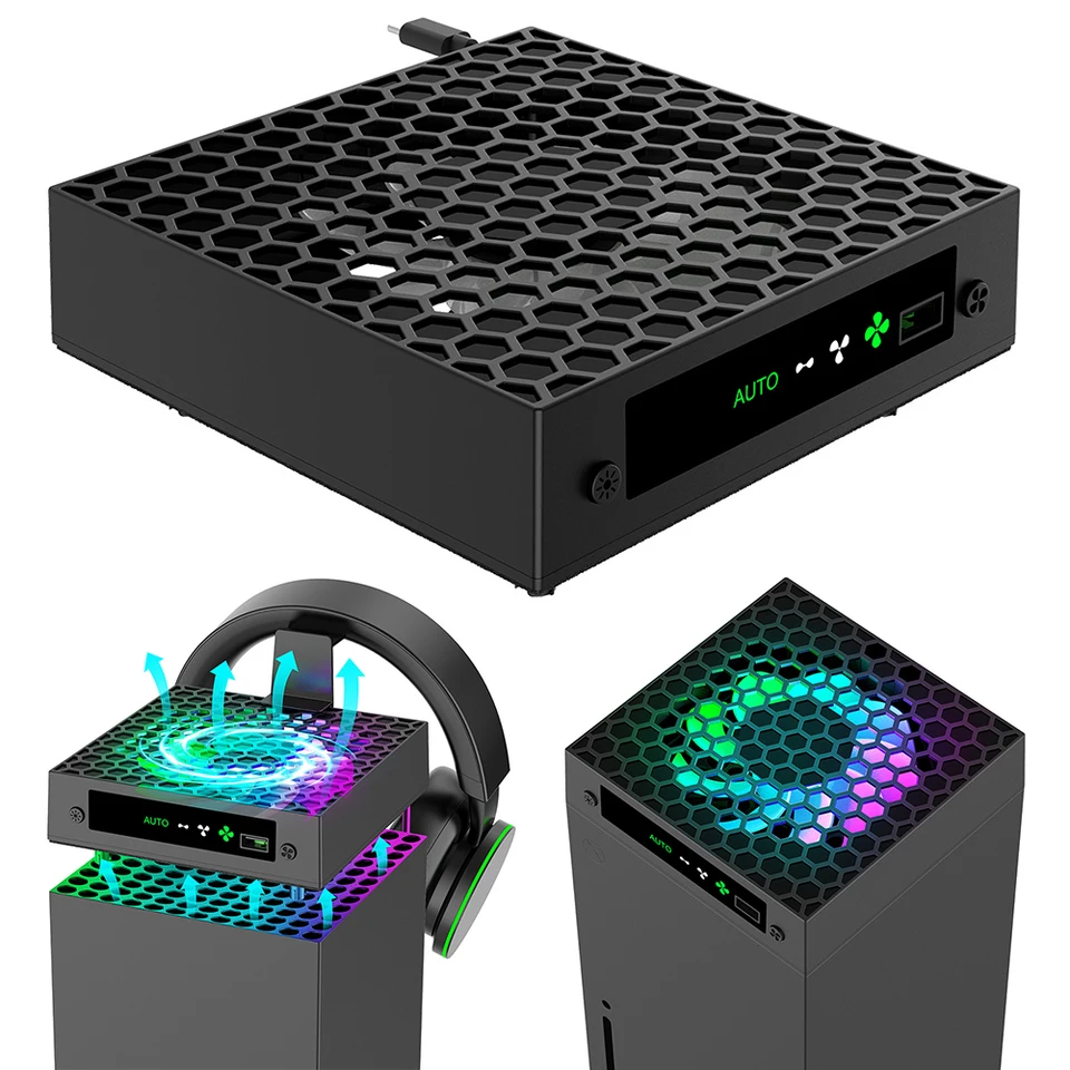 Ventilátor chladenia RGB s držiakmi náhlavnej súpravy s teplotou kontrolovaným chladiacim ventilátorom USB port tepelný rozptyl ventilátora pre Xbox Series X