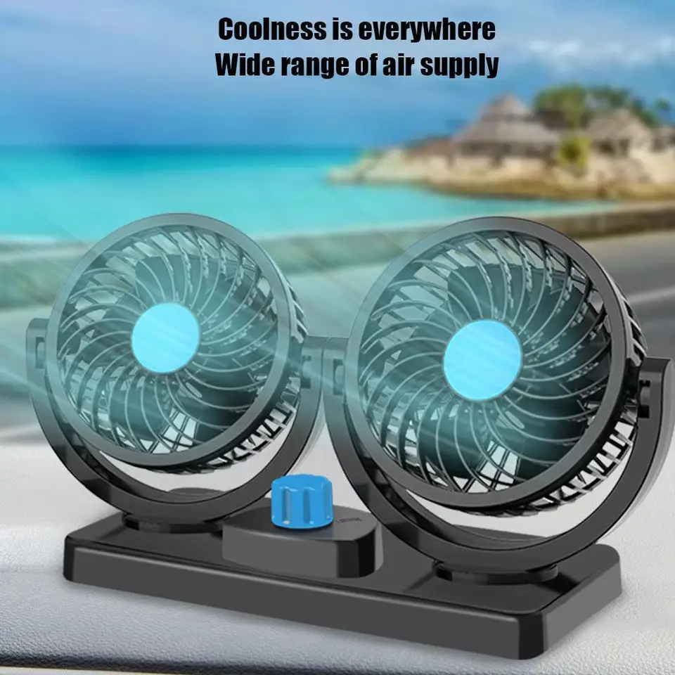 Ventilátor pre dvojitú hlavu 12V/24 V Výkonný ventilátor USB Typ USB Univerzálny automobil Elektrický ventilátor Tichá operácia High Wind Force Plug and Play