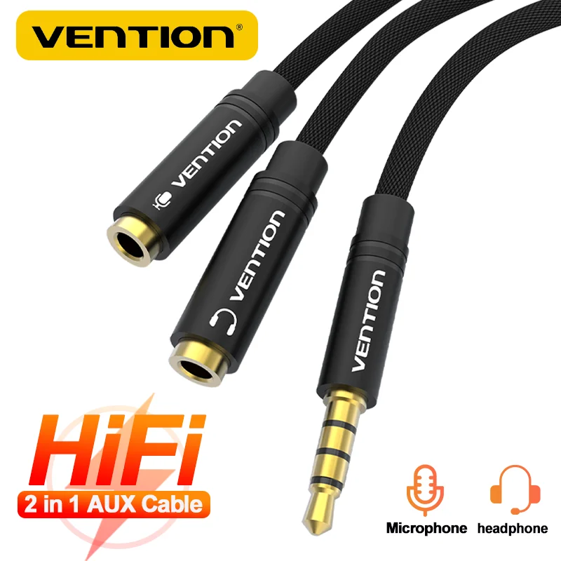 Vention 2 v 1 3,5 mm zvukový splitter Jack kábel Zvukový adaptér pre slúchadlá pre slúchadlá pre prenosný počítač PC PC prenosný počítač MP3