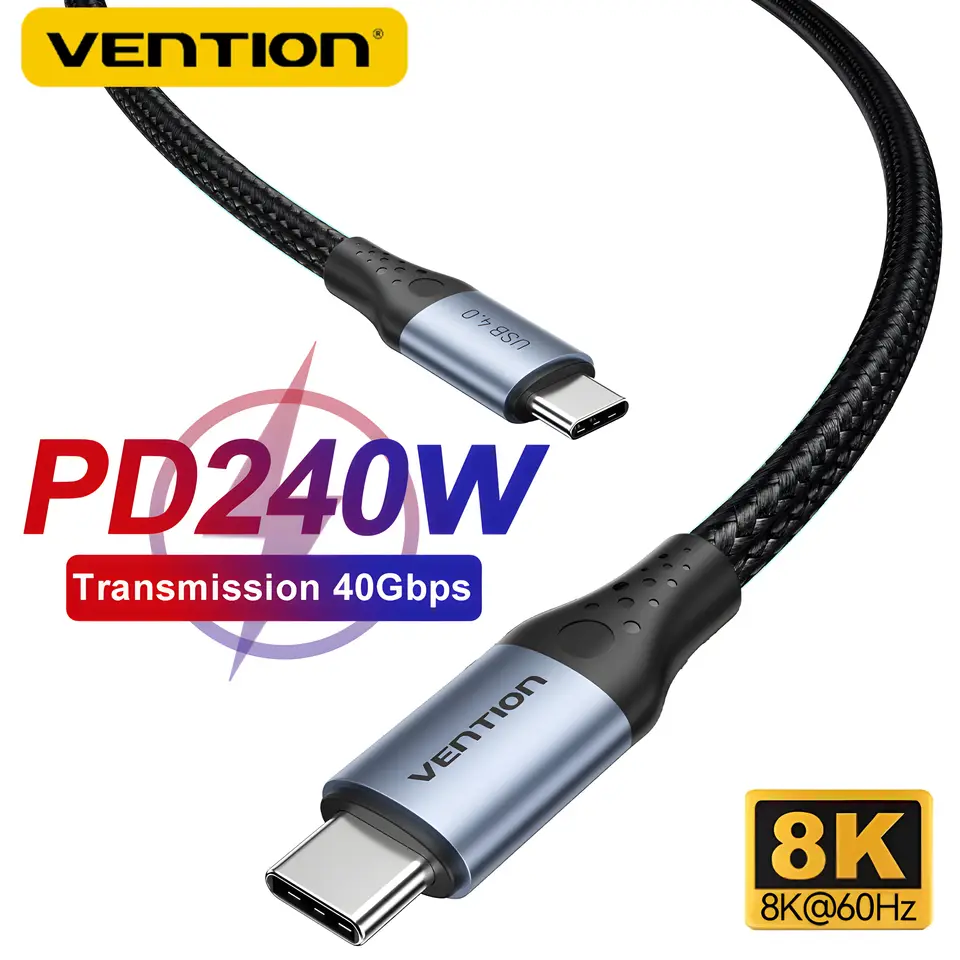 Vention 240W 8K@60Hz USB Typ C Typ rýchleho nabíjačky kábla 5A 48V USB 4,0 GBPS pre iPhone 16 MacBook Samsung S24 S23