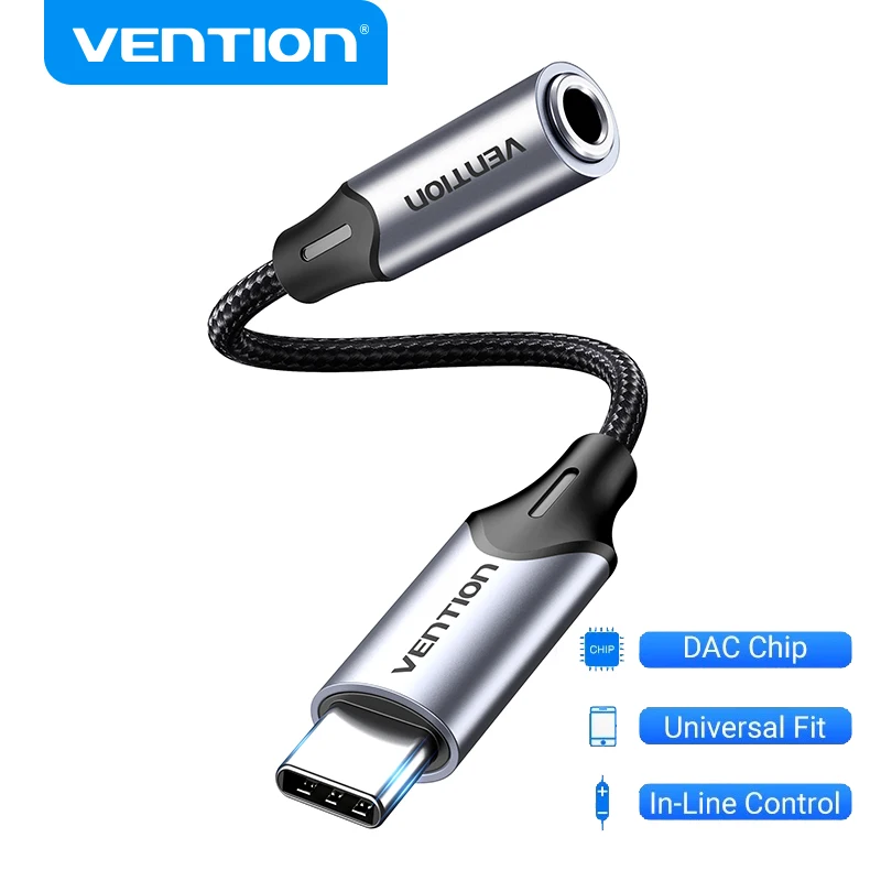 Vention USB Typ C až 3,5 mm DAC Chip Adaptér slúchadla USB C TO 3,5 AUX kábel pre PC pre iPhone 15 Pro Max MacBook Samsung Galaxy