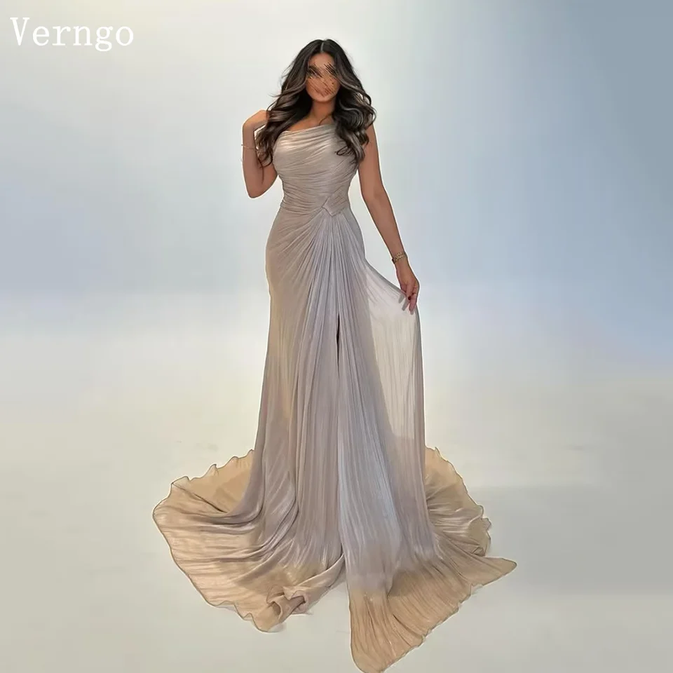 Verngo Gray Tulle Evening Dress Jedno rameno Prom Prom Prom Prom Dayses Arabic Eid Formal Prom šaty prispôsobené