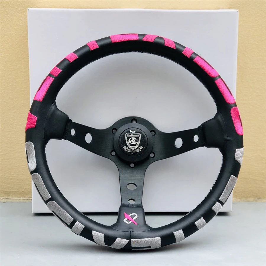 Vertex 13inch JDM Originálne kožené drifting Športový volant s ružovou výšivkou