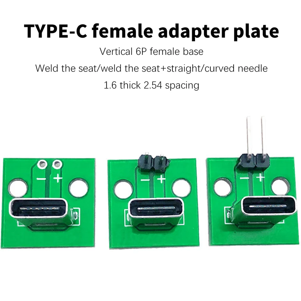 Vertikálne ženské konektorové dosky typu C 6P adaptérová doska ženský konektor s modulom testovacej dosky dosky PCB+ohybový kolík