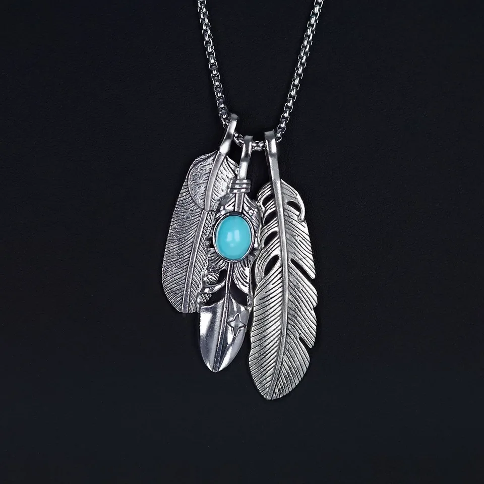 Verzia značky Takahashi Feather Pendant náhrdelník Men príliv retro listy dlhý sveter retiazka unisex hip hop šperky Veľkoobchod