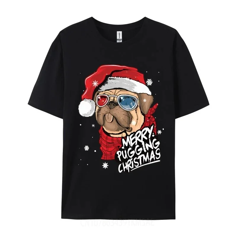 Veselé močenie vianočné tričko Pes pes santa mops tričká Tops Tops Tops Lacné bavlnené tlačené pánske nové móda