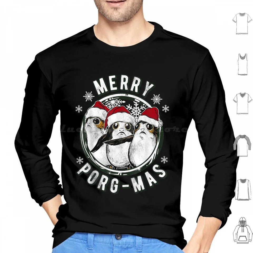 Veselé Porg-mas vianočné sviatočné mikiny s dlhým rukávom 80. rokov Demogorgon Hawkins hore nohami Merry Porg Mas Vianoce