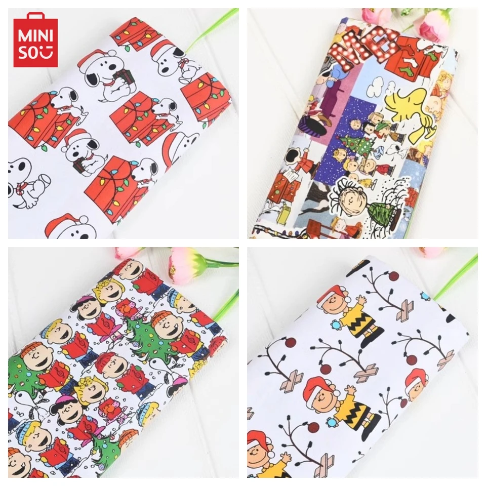 Veselé vianočné karikatúry Snoopy Tkanina na šitie vyšívania, domáce textily, patchwork, materiál na polovicu dvora, 100 bavlny