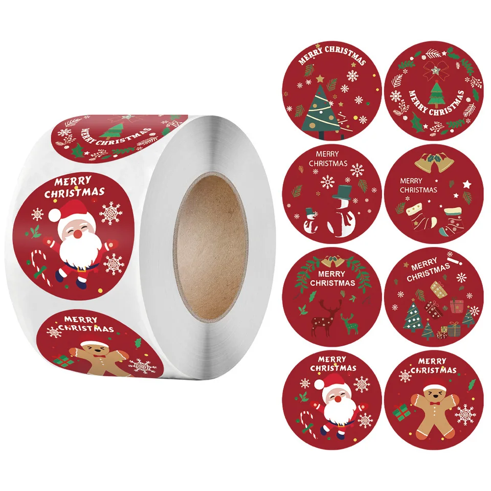 Veselé vianočné nálepky Self-pasívny vianočný stromček Santa Claus Seal Labels Holiday Stickers for Darček tesnenie vianočného výzdoby