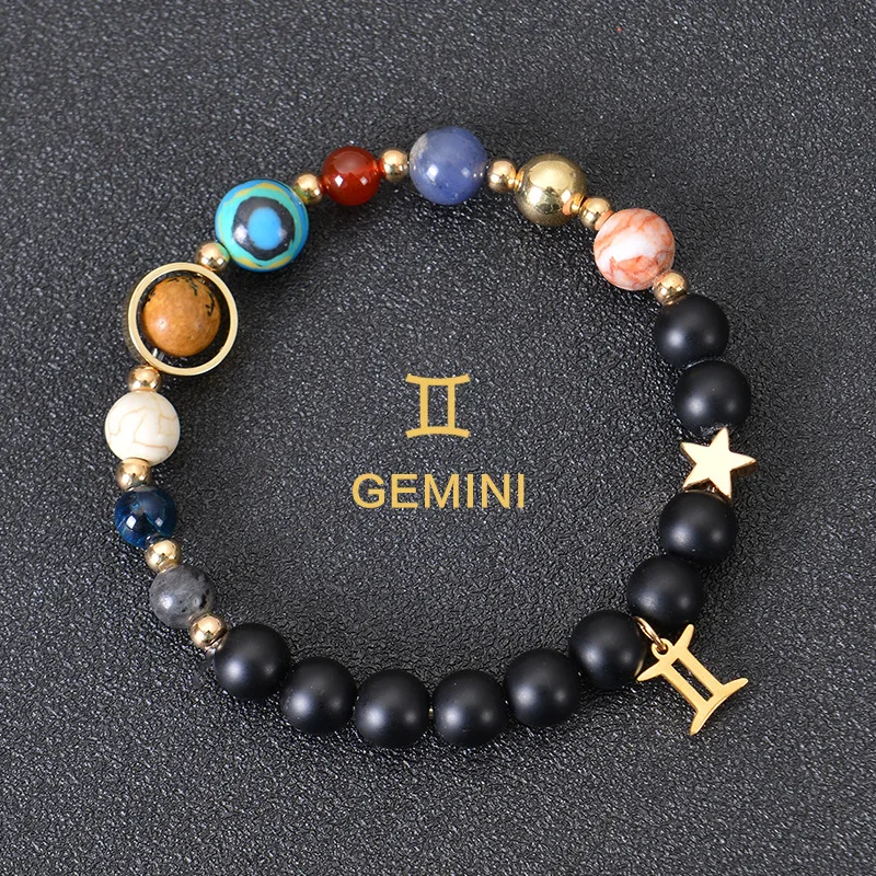 Vesmír galaxia osem planét 12 konštelačných náramkov pre ženy náramky prírodného kameňa Solar System Libra Panna Leo šperky