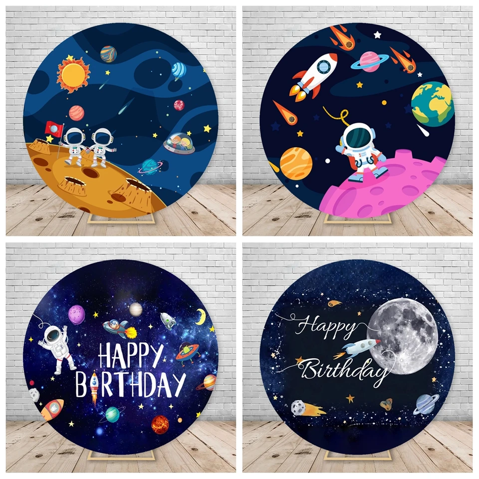 Vesmír hviezda Sky Astronaut Round pozadie pre deti pre deti narodeninové oslavy tmavomodré vesmírne pozadie pokrýva elastické